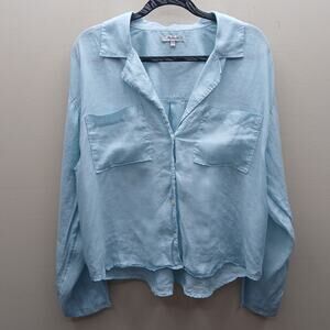 Madewell Blue Long Sleeve Button Front Cropped Shirt Top Casual Size XL Ramie